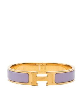 Hermes Clic H PM Enamel Bracelet Bangle Gold Purple Plated